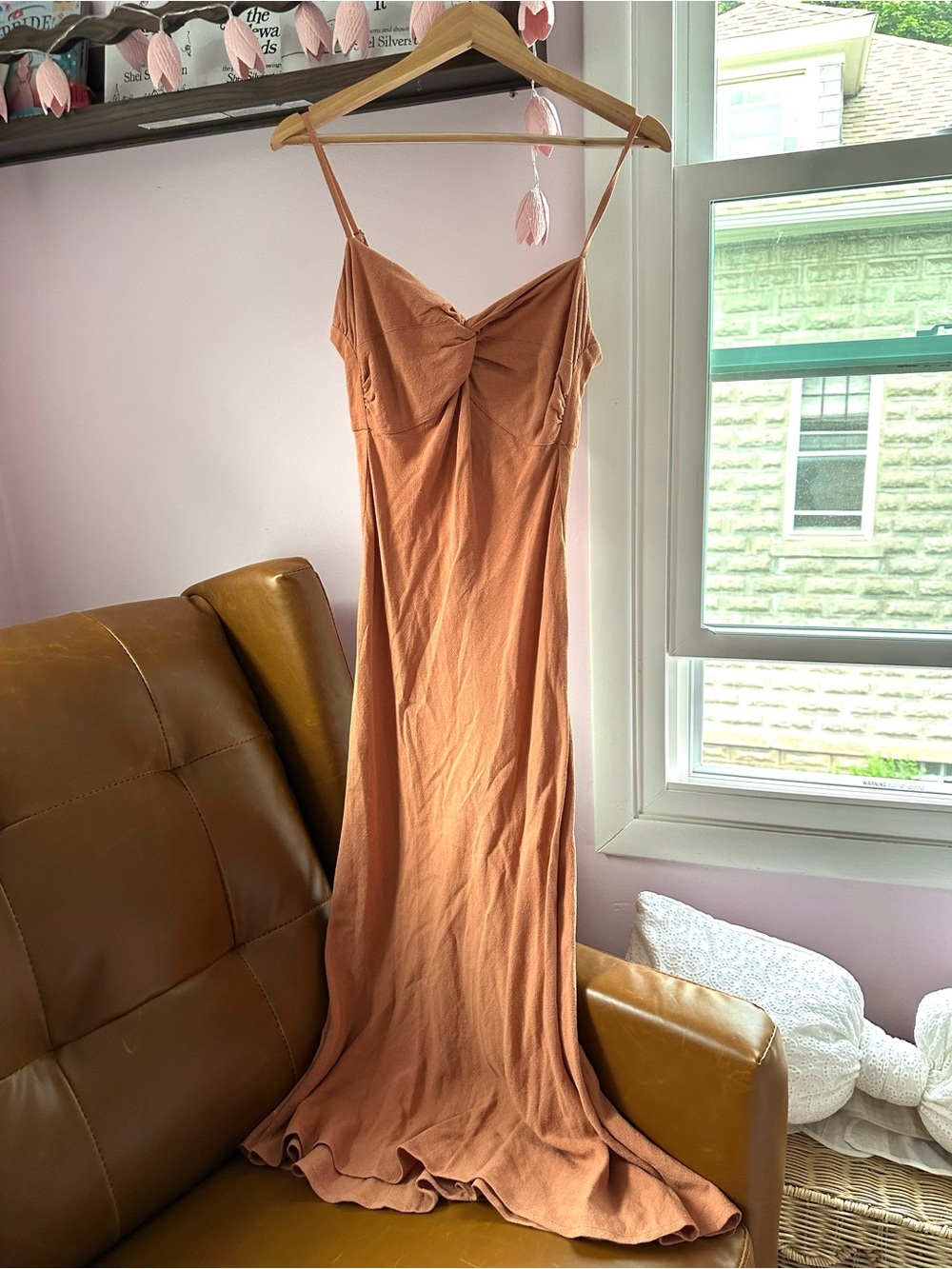 Women's Rust Slip Dress with Spaghetti Straps